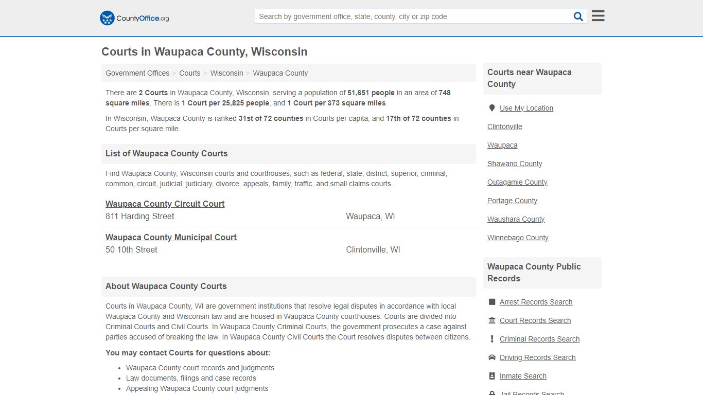 Courts - Waupaca County, WI (Court Records & Calendars)