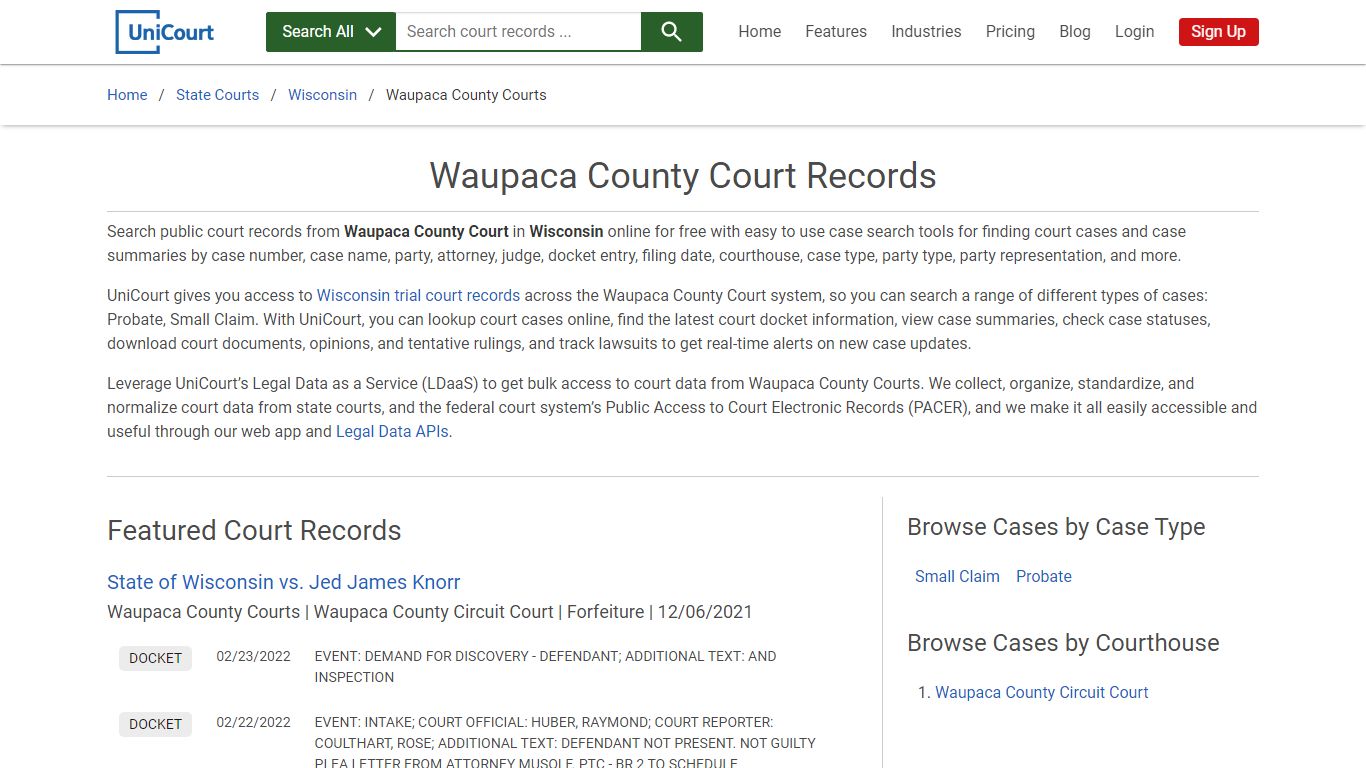 Waupaca County Court Records | Wisconsin | UniCourt